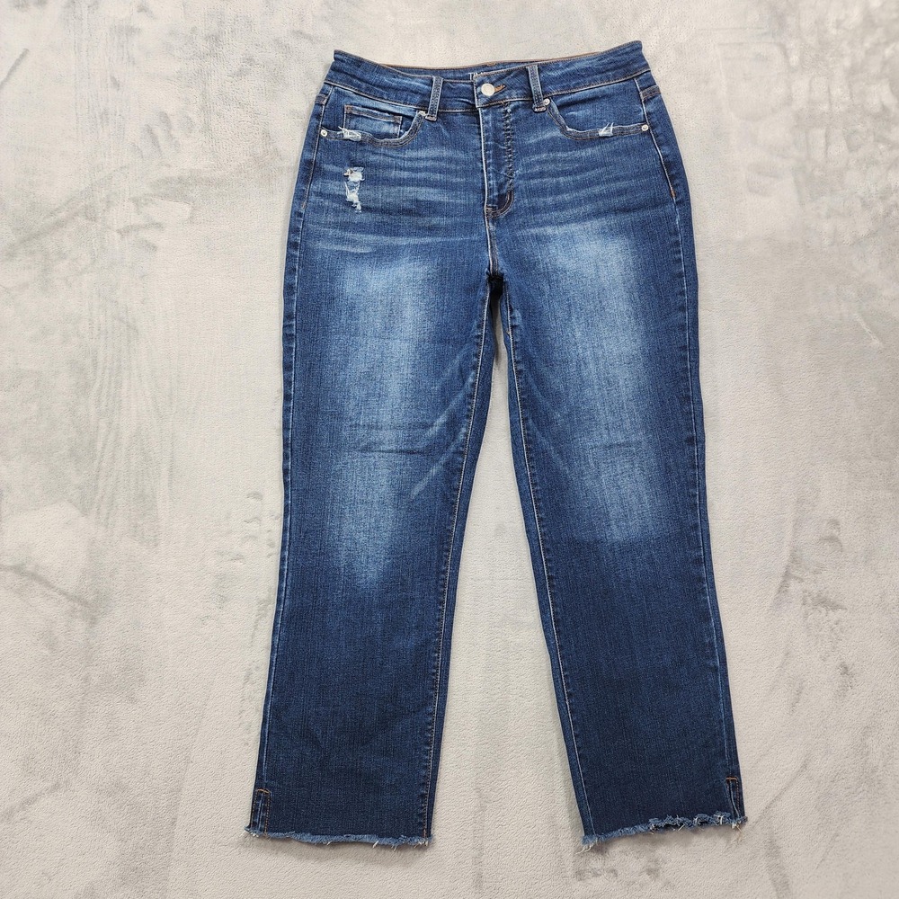 Time And Tru Jeans Womens 8 Blue High Rise Straight Crop Distressed Stretch